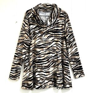 BOMBOM Blouse Top Shirt Brown Black Animal Print Pullover Size XL Tunic Top Soft